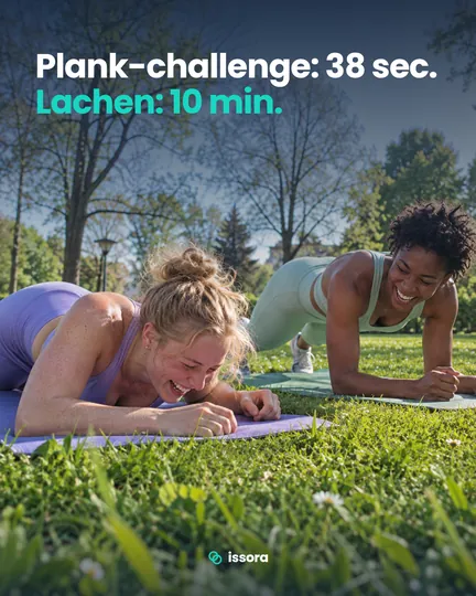 Instagram-post: Plank-challenge: 38 sec. Lachen: 10 min.